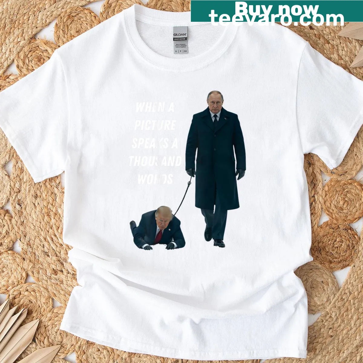 Funny political T-shirt featuring the phrase 'Putin's Puppet' critiquing current politics — on a men's t-shirt
