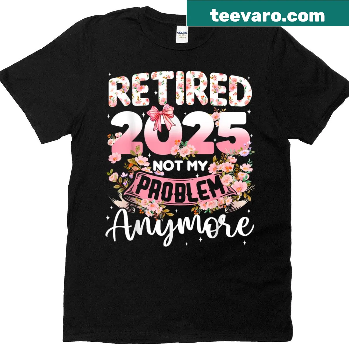 Retirement t-shirt with 'Not My Problem Anymore' text for women. — on a men's t-shirt