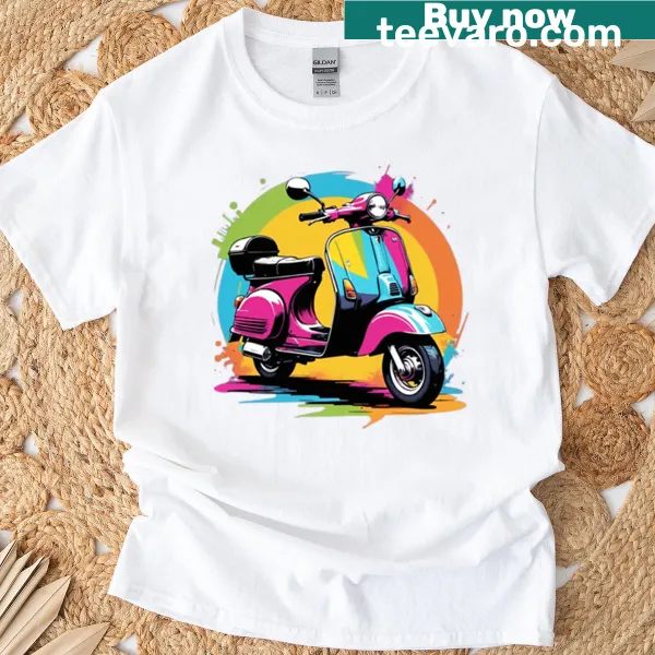 Retro design featuring a classic moped on a stylish T-shirt.