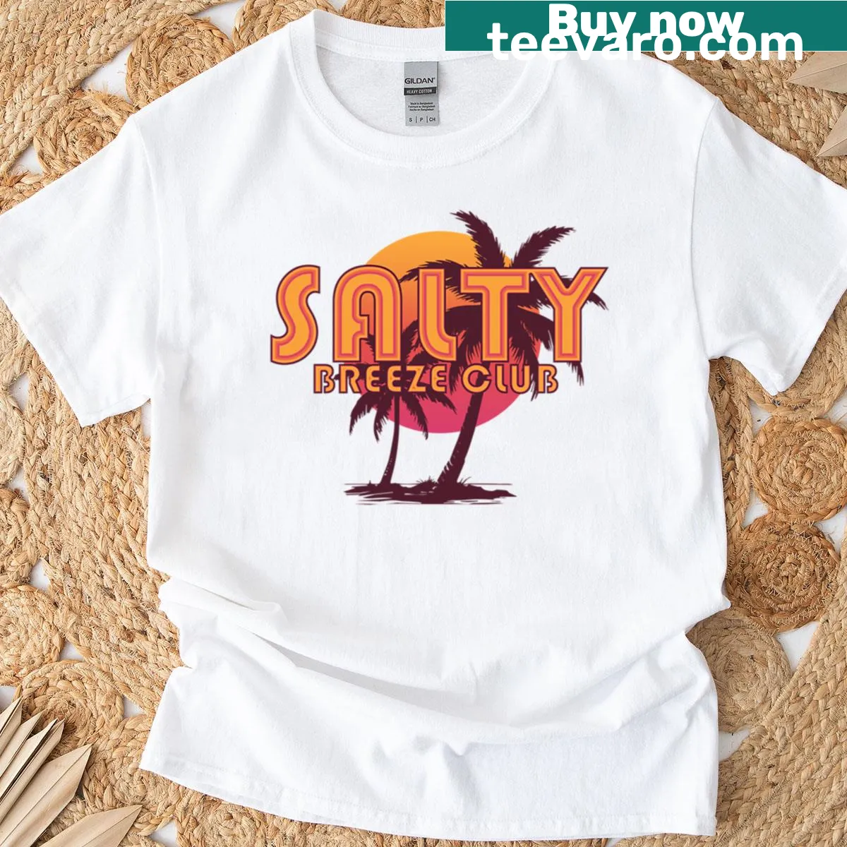 Beach-themed T-shirt with playful summer club design — on a men's t-shirt