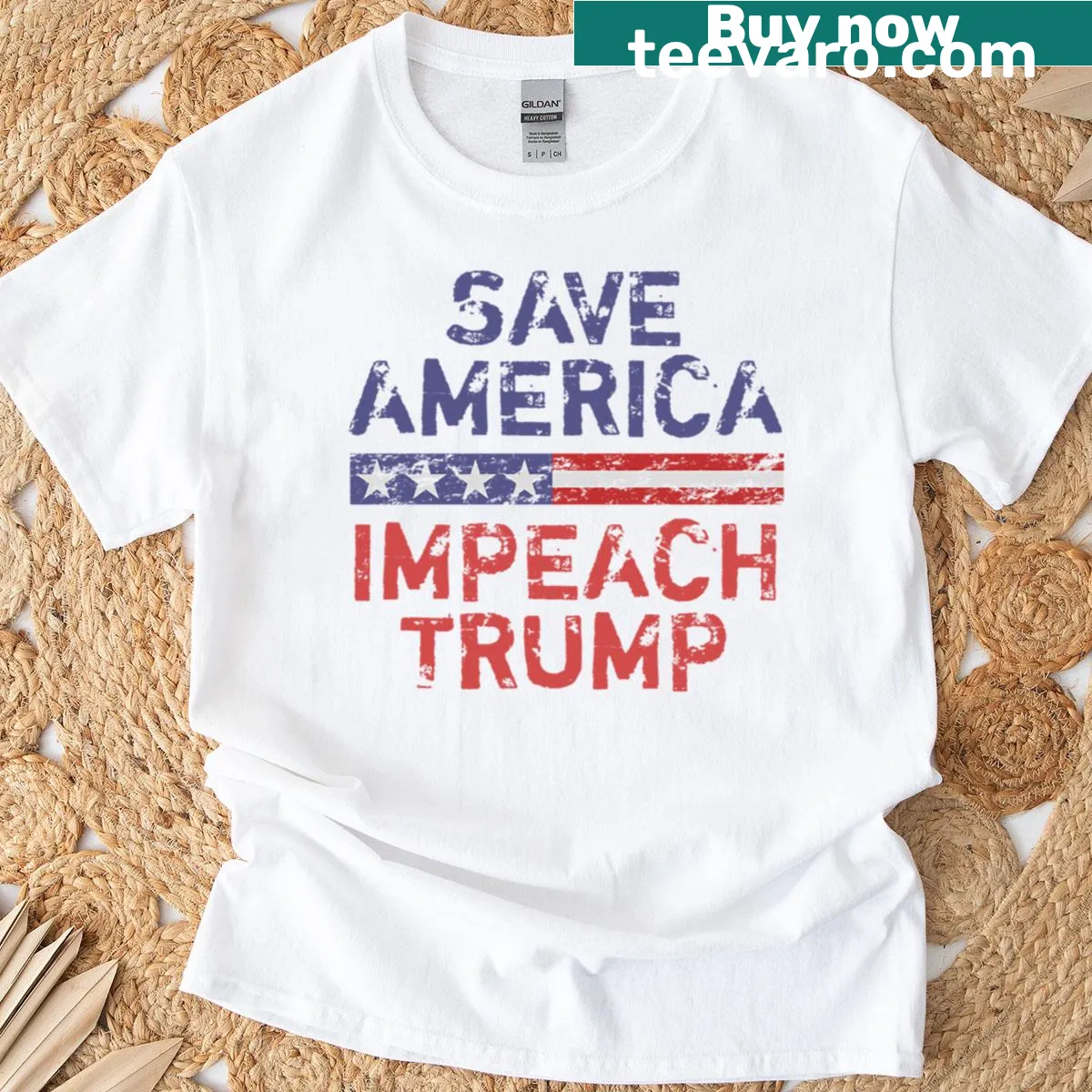 T-shirt with the bold phrase 'Save America Impeach Trump' for political activism — on a men's t-shirt