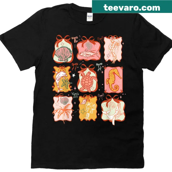 Cute T-shirt with sea animals and bows for summer vacations
