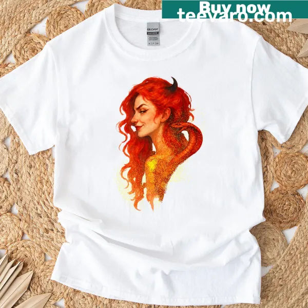 Oversized t-shirt featuring an illustration of a red-haired temptress and serpent.