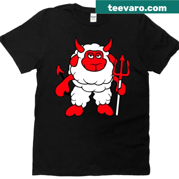 Edgy cartoon T-shirt featuring a devilish sheep with trident horns
