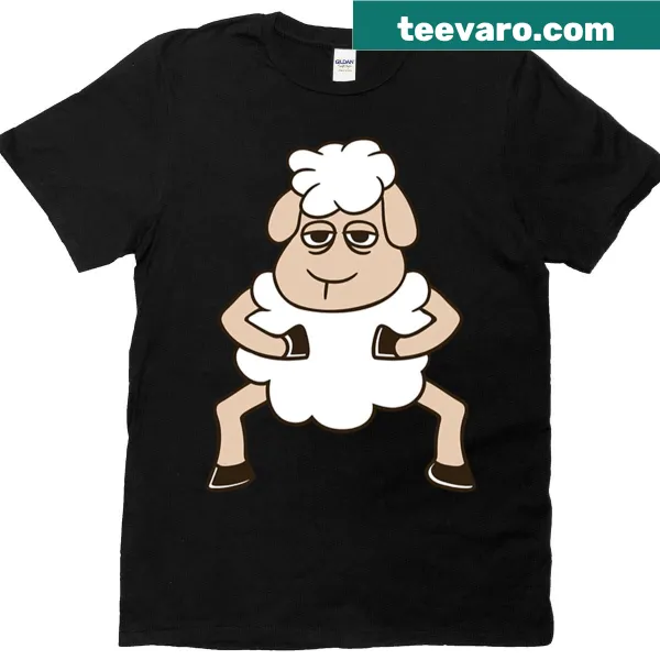 Cartoon sheep graphic with a bored expression on a t-shirt