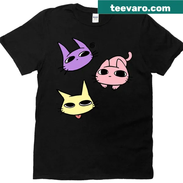 Cartoon design of silly cats in amusing poses on a premium t-shirt