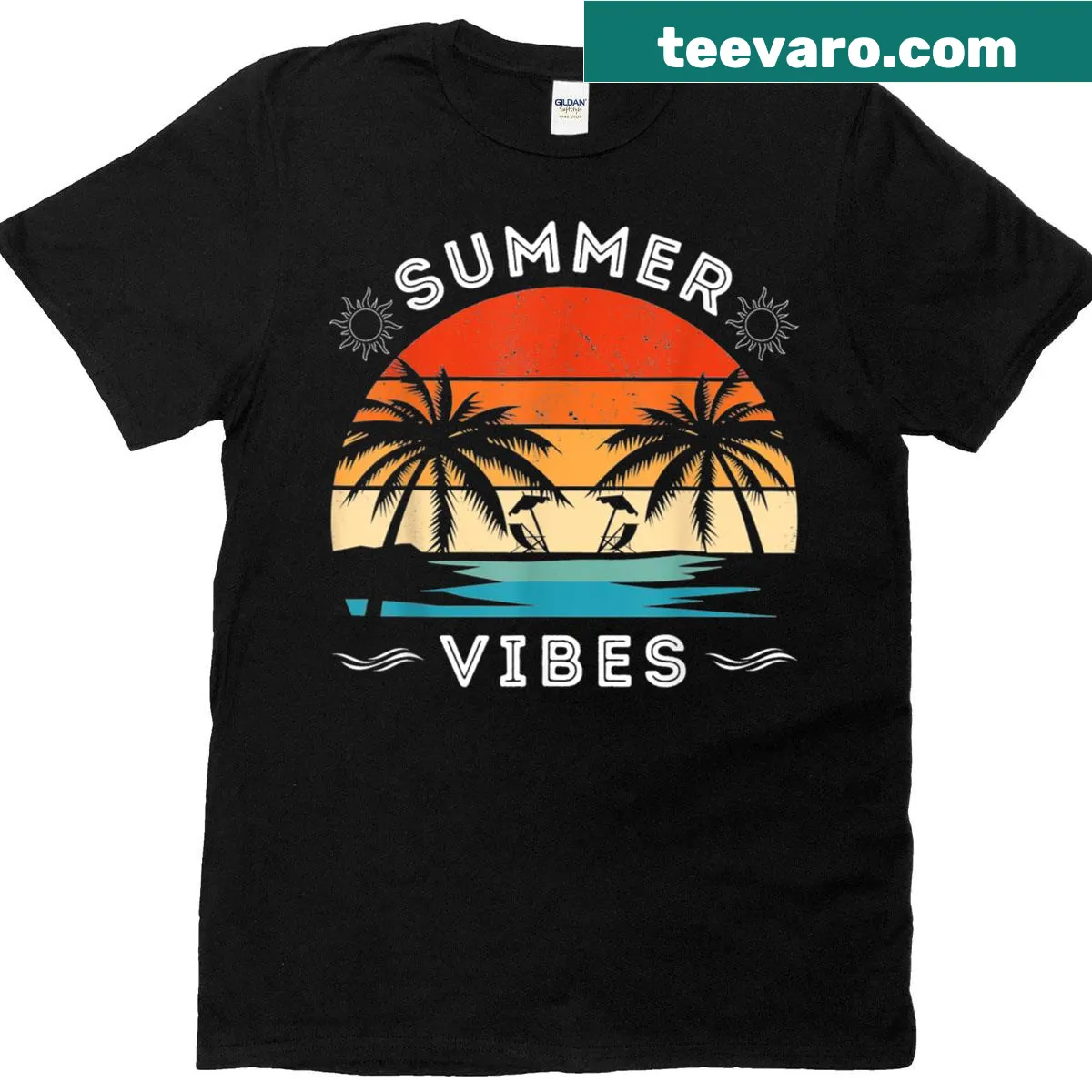 Retro tropical theme shirt with summer vibes design — on a men's t-shirt