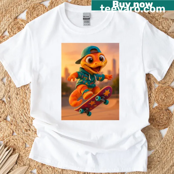 Illustration of a ball python as a skater on a T-shirt