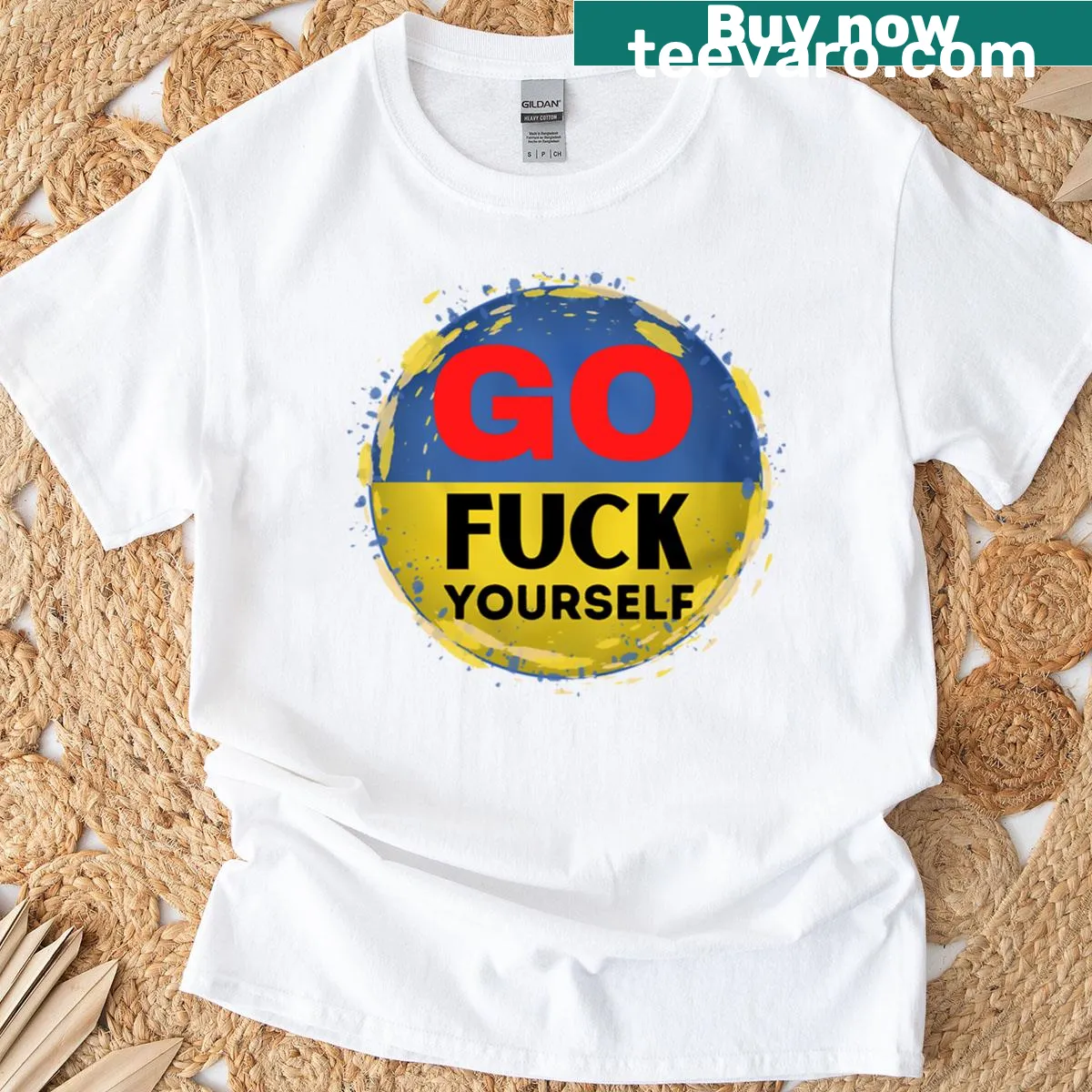 Patriotic T-shirt featuring Ukrainian flag and supportive text — on a men's t-shirt