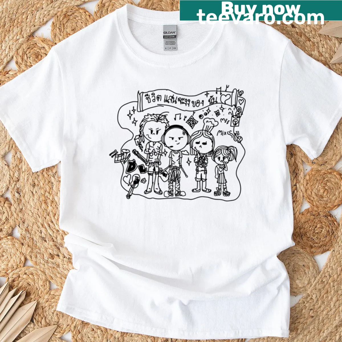 T-shirt with a Thai warrior mask design featuring floral elements — on a men's t-shirt