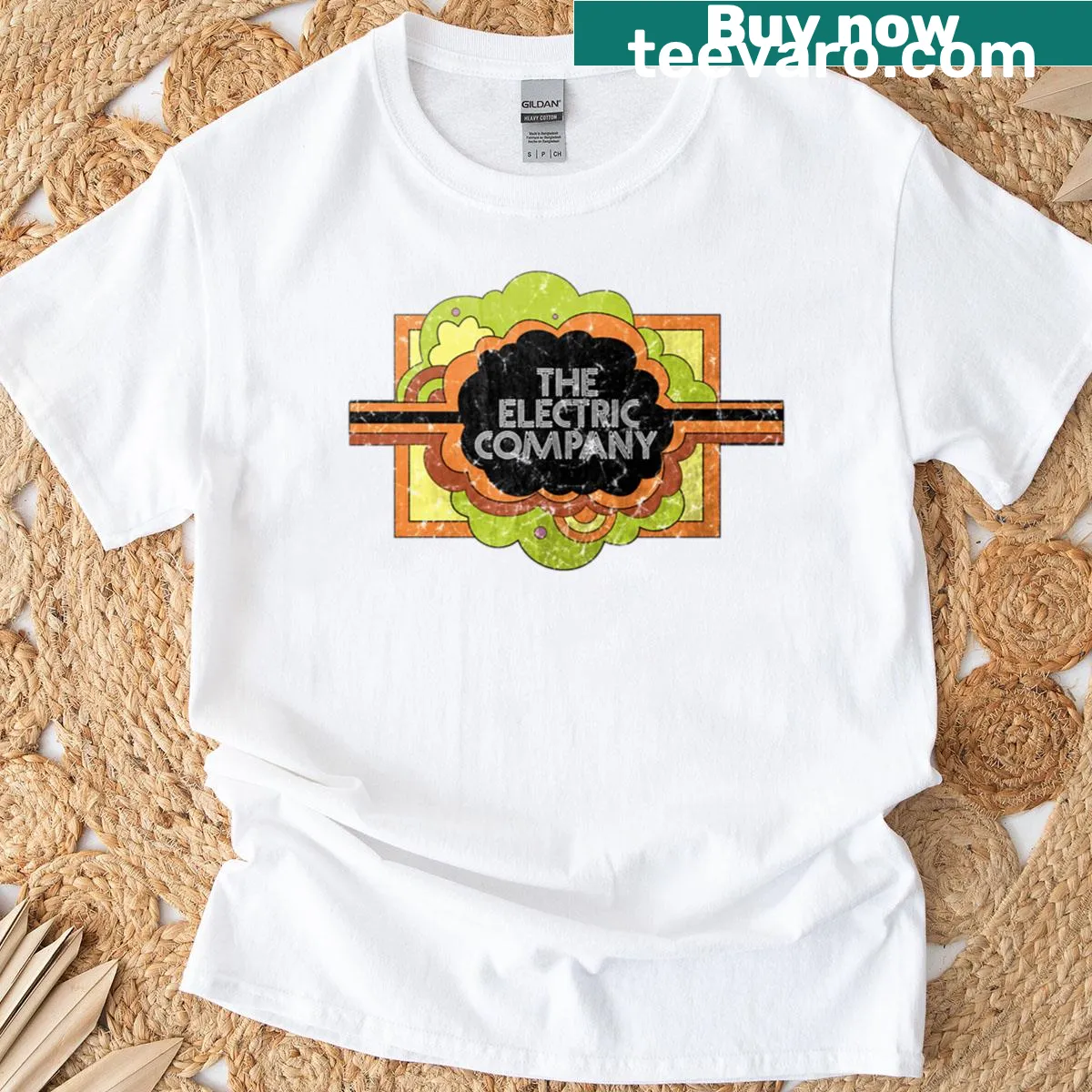 T-shirt with playful design related to the electric company — on a men's t-shirt