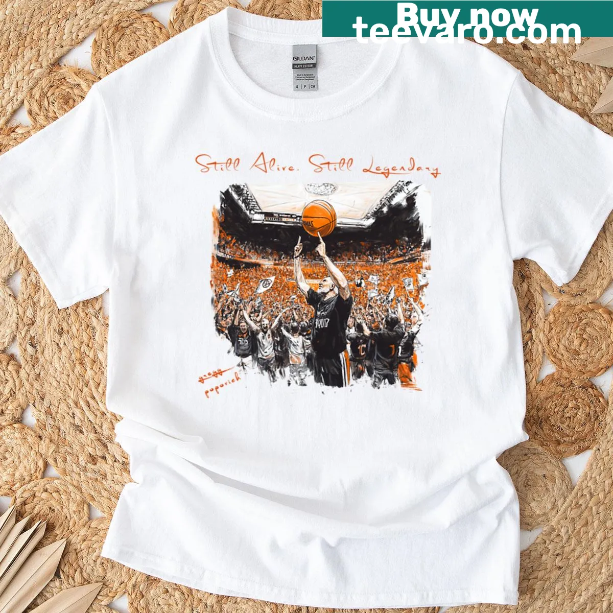 Illustrative shirt celebrating the legend of Popovich — on a men's t-shirt