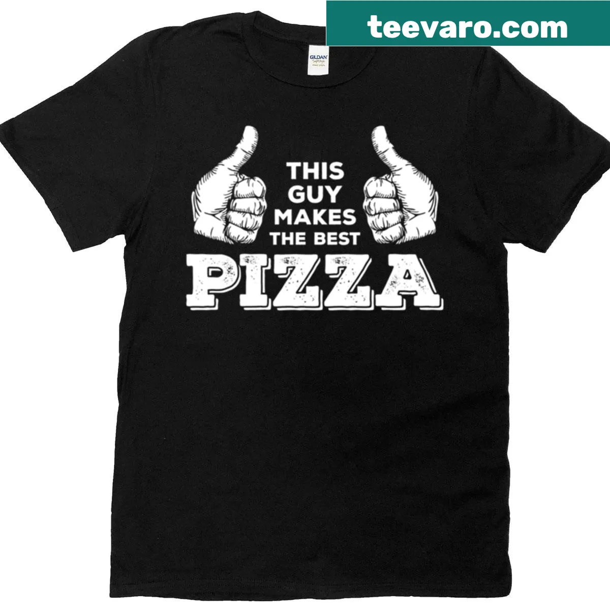 Funny pizza t-shirt featuring a playful pizza graphic and text. — on a men's t-shirt