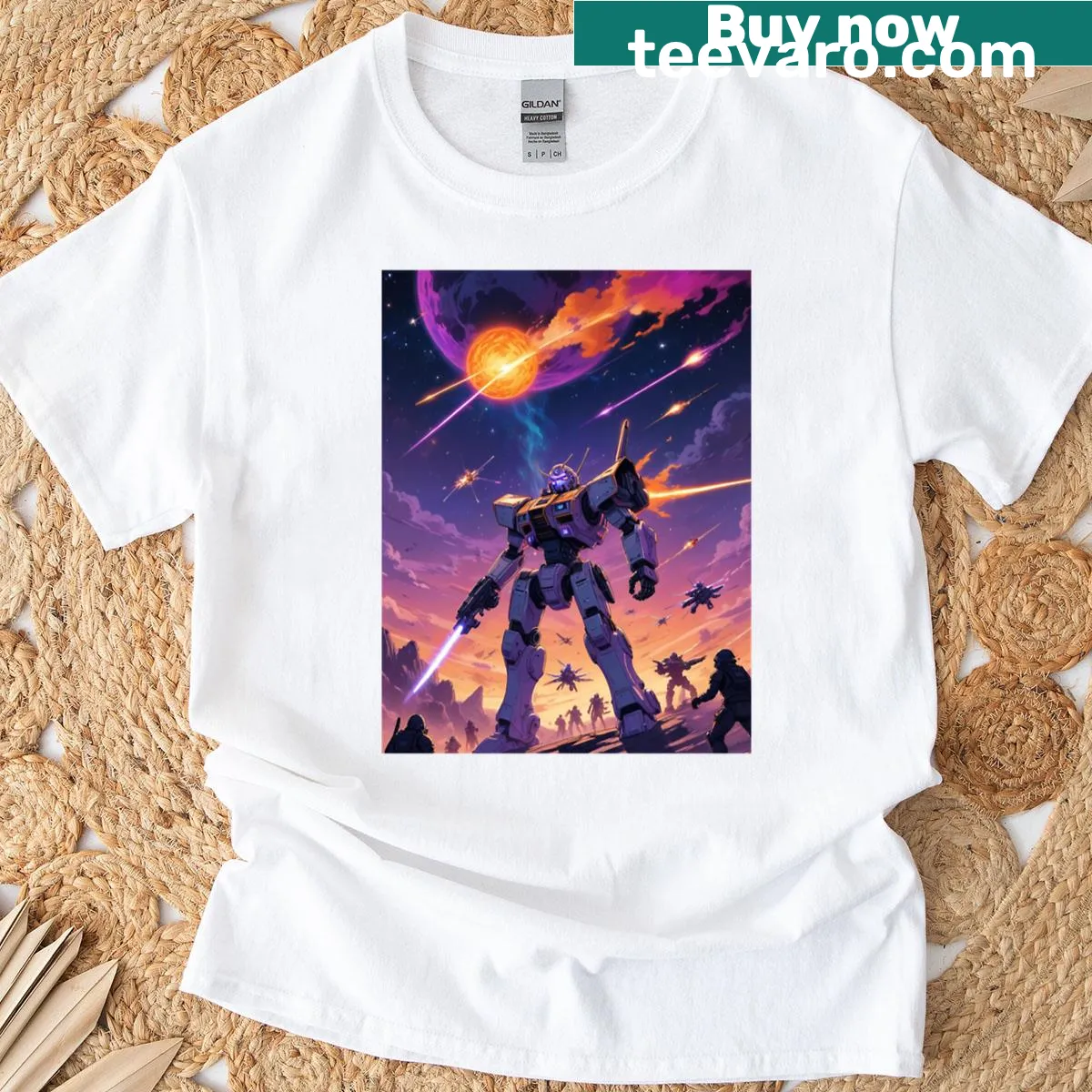 Illustration of titans in battle on a T-shirt — on a men's t-shirt