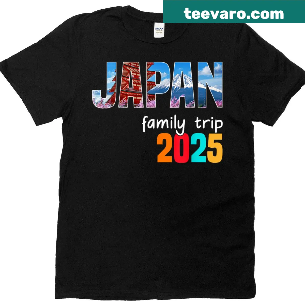 Illustrative T-shirt for a Tokyo family trip — on a men's t-shirt