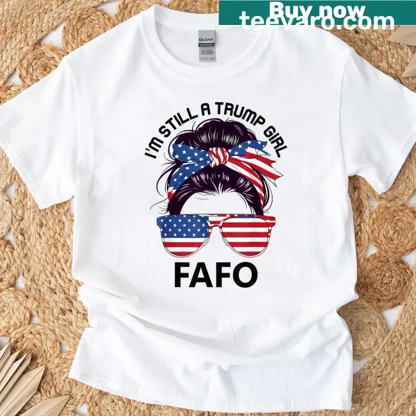 Humorous graphic t-shirt blending Trump, US flag, and witty phrase