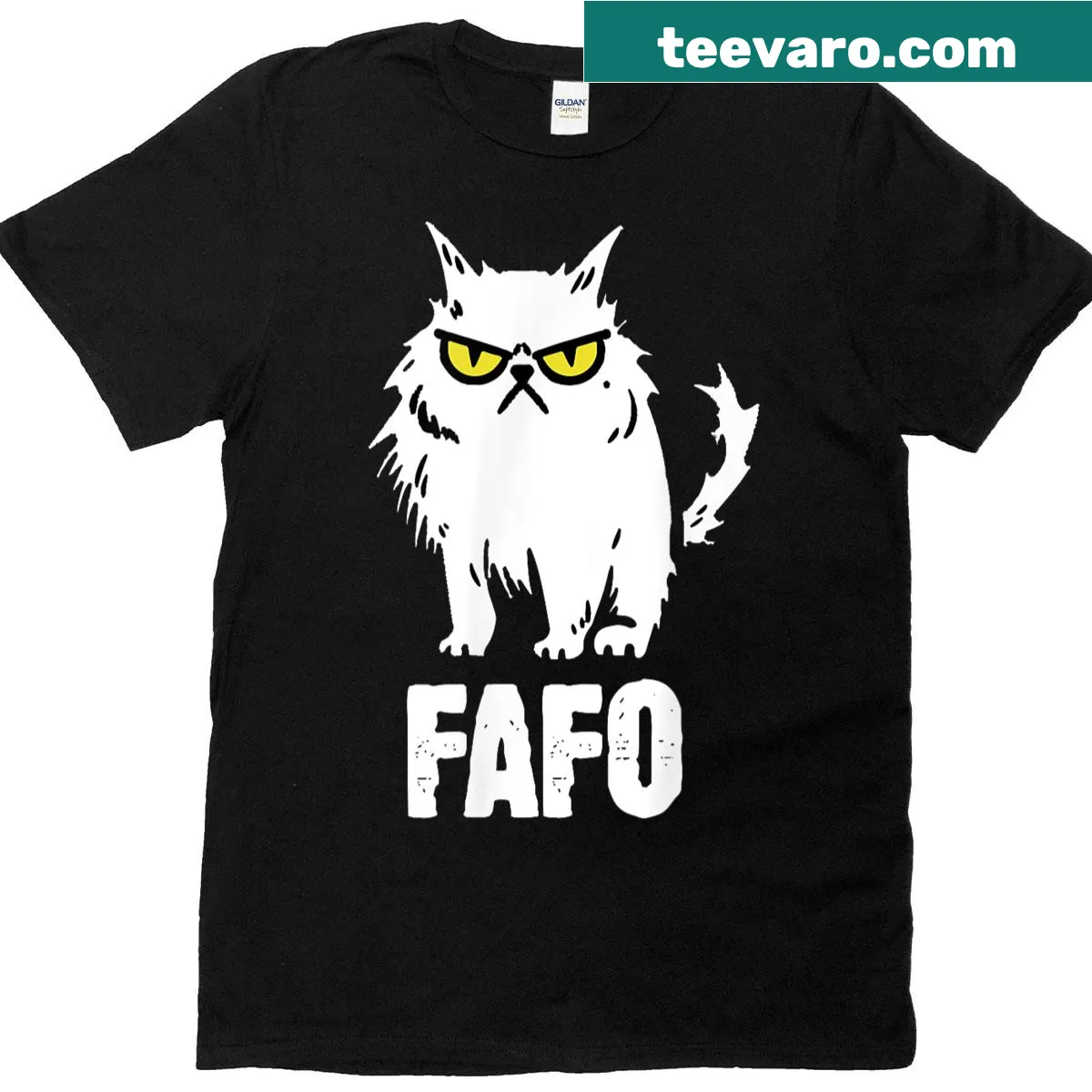 Vintage-style t-shirt with a playful cat graphic and lettering — on a men's t-shirt