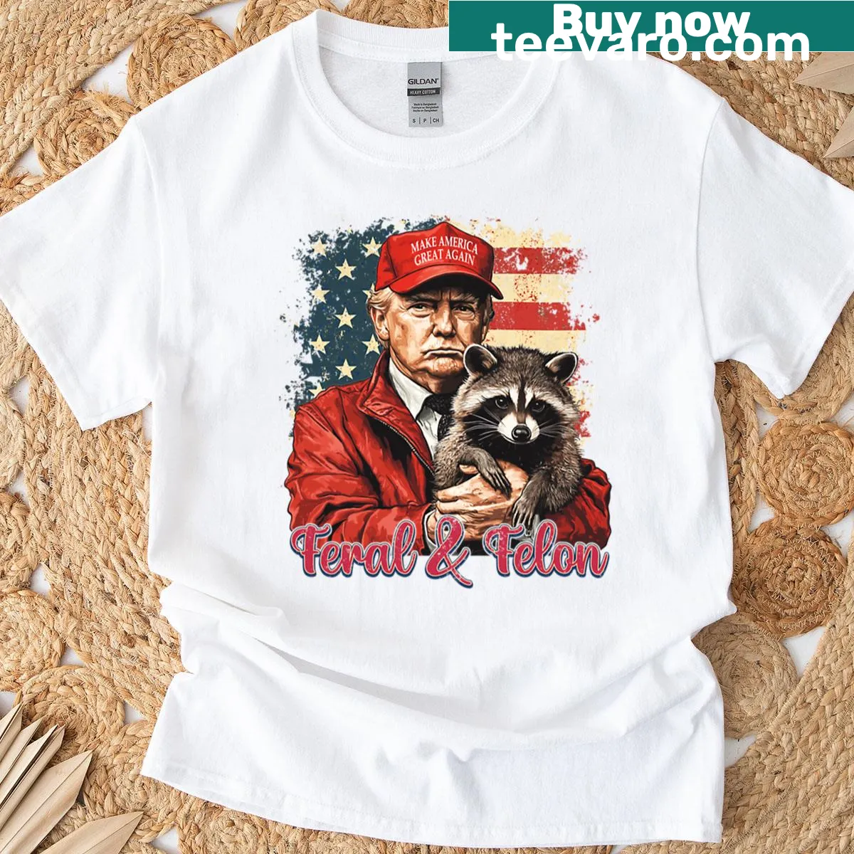 Distressed T-shirt featuring a bold statement about feral politics and humor. — on a men's t-shirt