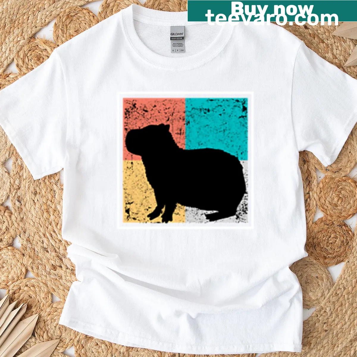 Vintage capybara illustration on a relaxed tee — on a men's t-shirt