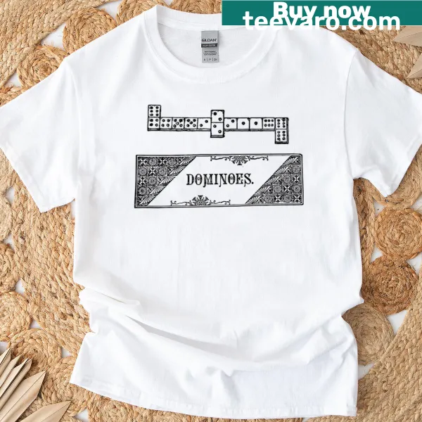 Vintage-style t-shirt featuring a dominoes game illustration