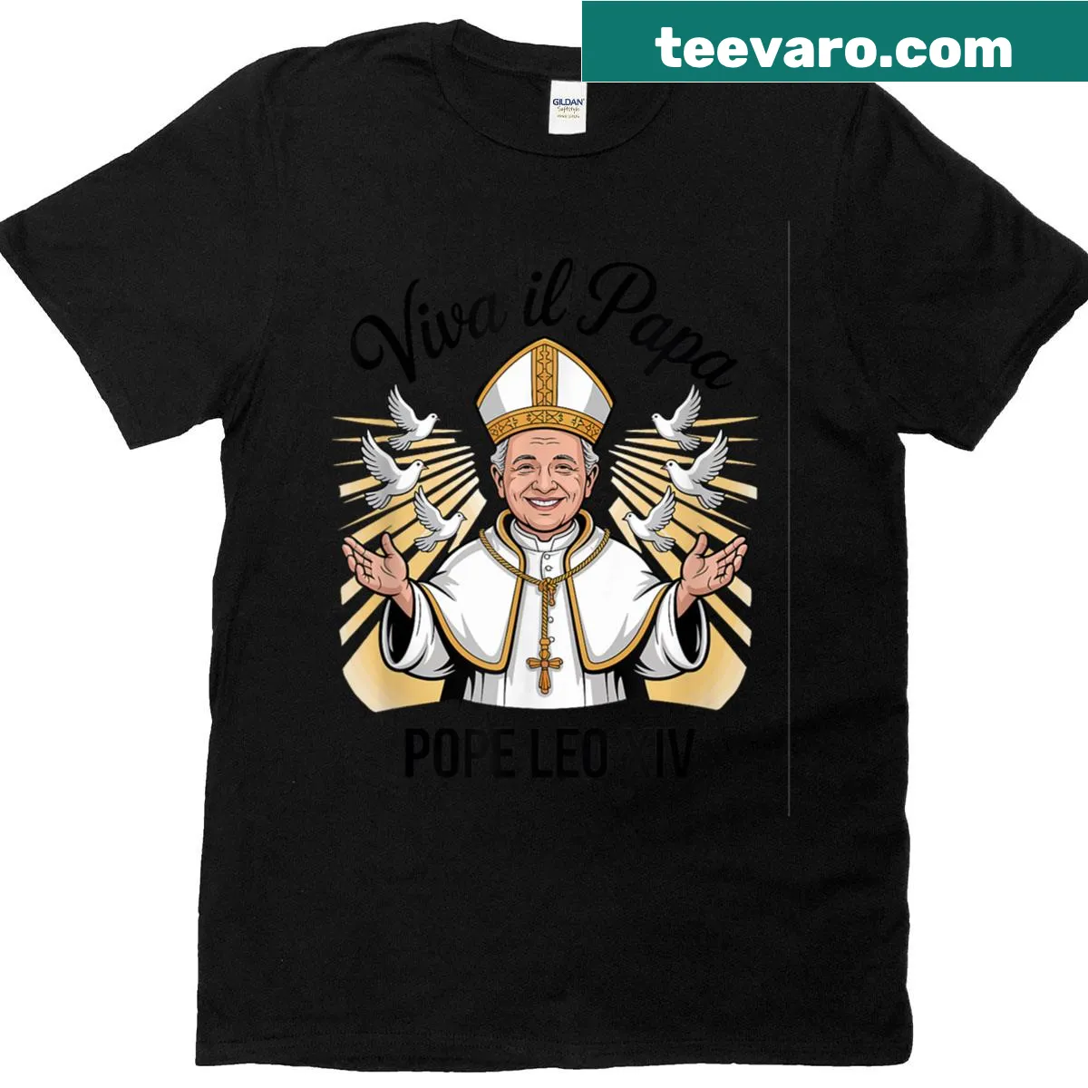 Illustrative tribute to Pope Leo XIV on a T-shirt — on a men's t-shirt