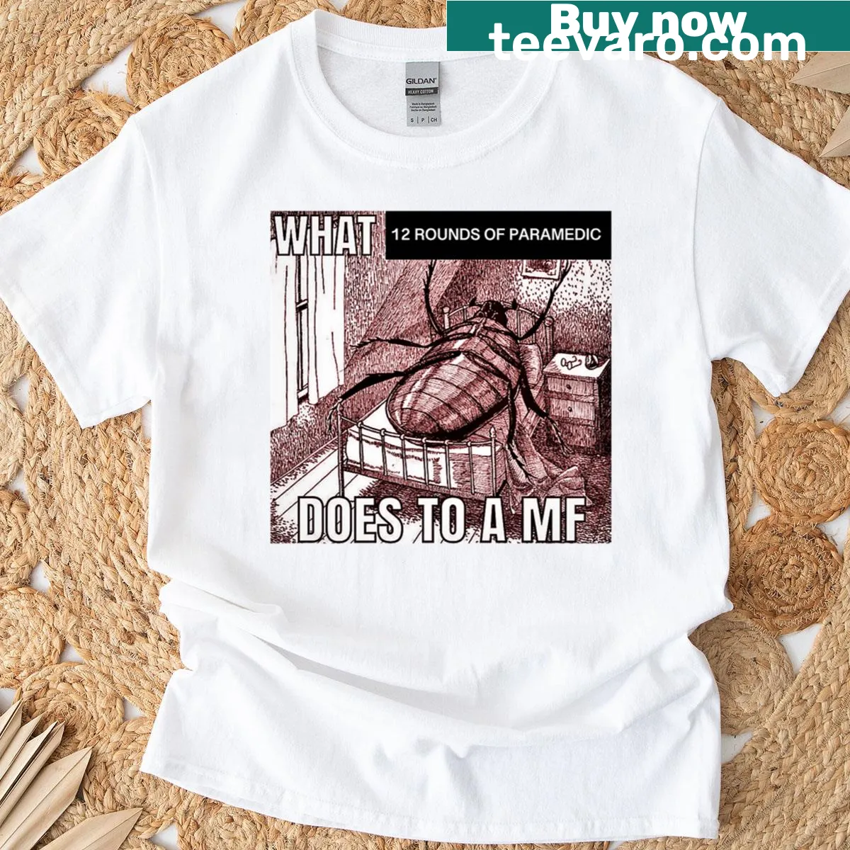 Humorous paramedic t-shirt illustrating job challenges — on a men's t-shirt