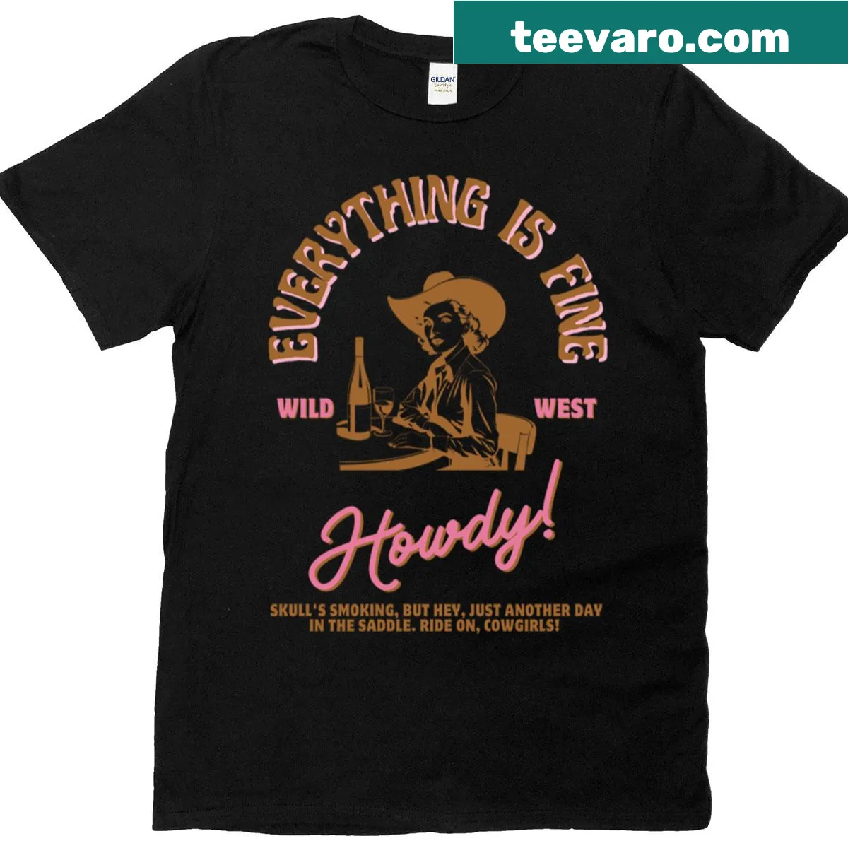 Retro cowgirl graphic design T-shirt with a whimsical western aesthetic — on a men's t-shirt