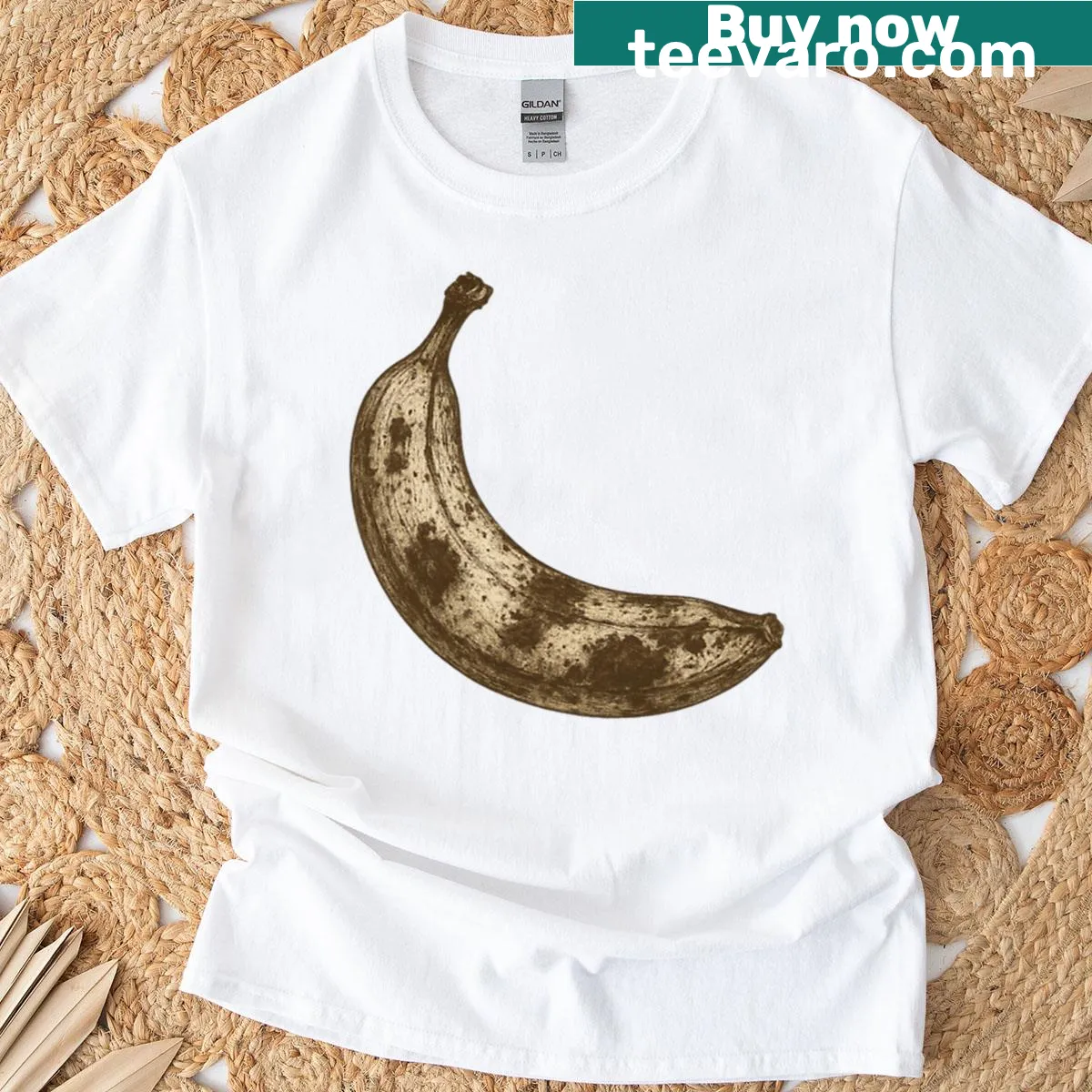 Humorous wilted banana graphic on a t-shirt — on a men's t-shirt