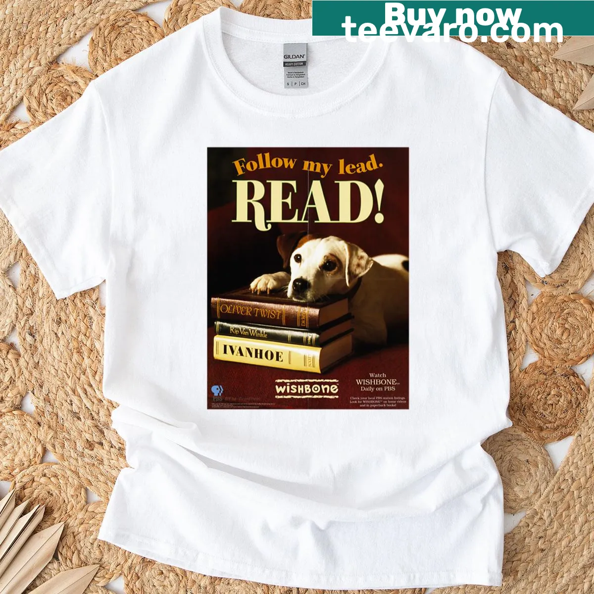 Illustration of Wishbone the dog on a T-shirt — on a men's t-shirt