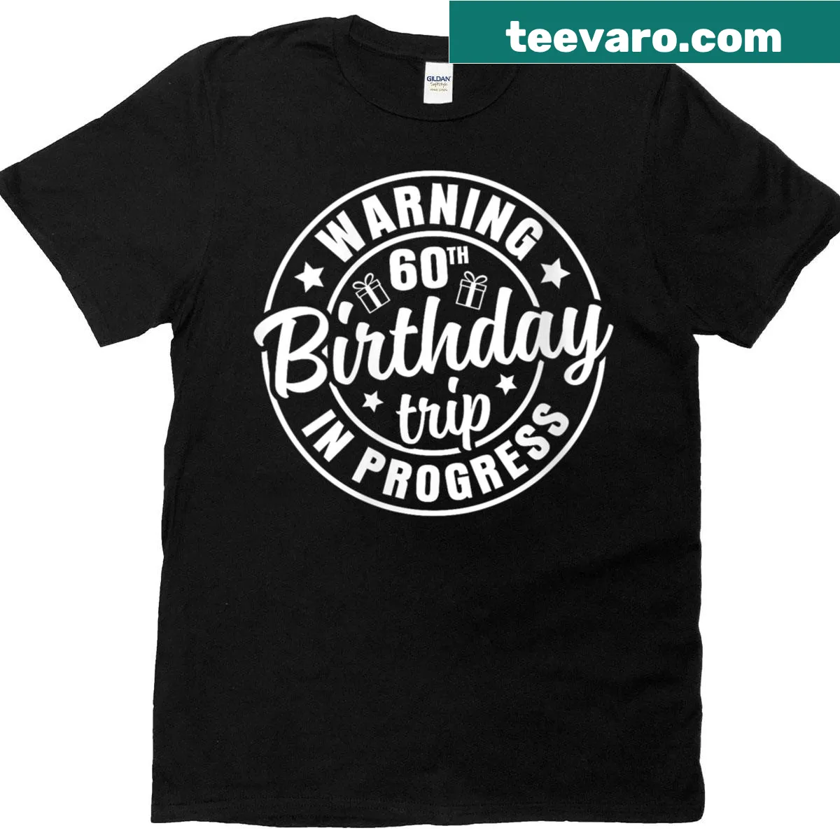 Funny t-shirt featuring a warning graphic for a 60th birthday. — on a men's t-shirt