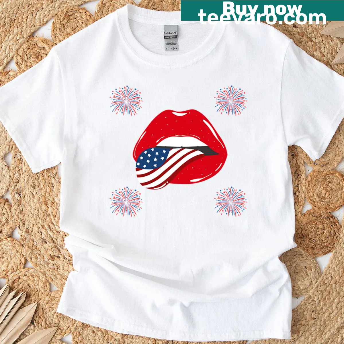 T-shirt celebrating the 4th of July with festive graphics. — on a men's t-shirt