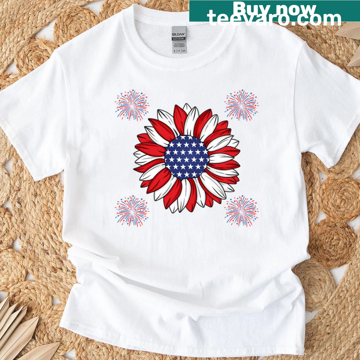 Festive 4th of July celebration t-shirt with patriotic designs. — on a men's t-shirt