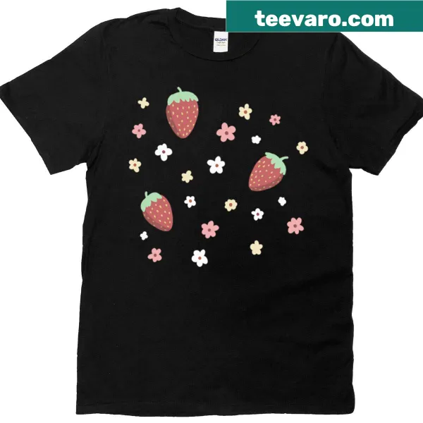 T-shirt featuring a floral pattern with strawberries design.