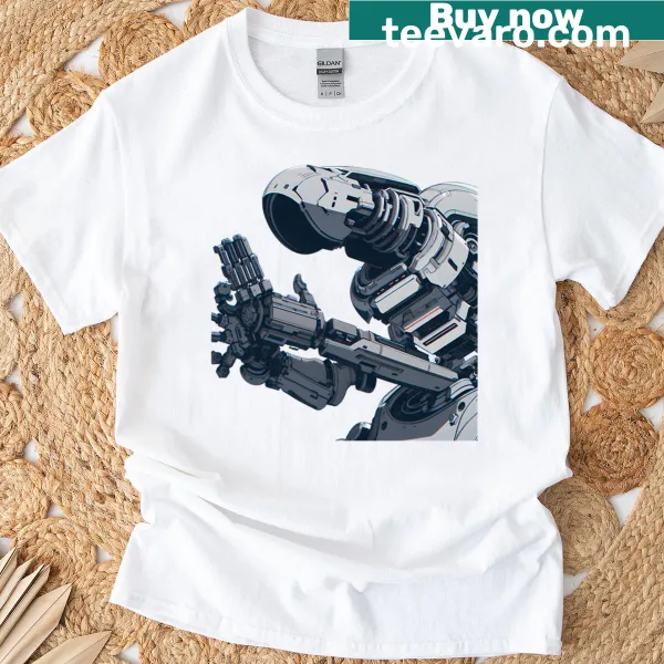 T-shirt featuring futuristic birds and machines in a sci-fi theme