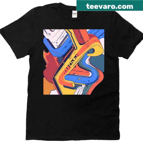 Oversized t-shirt featuring abstract geometric shapes and anime-inspired designs
