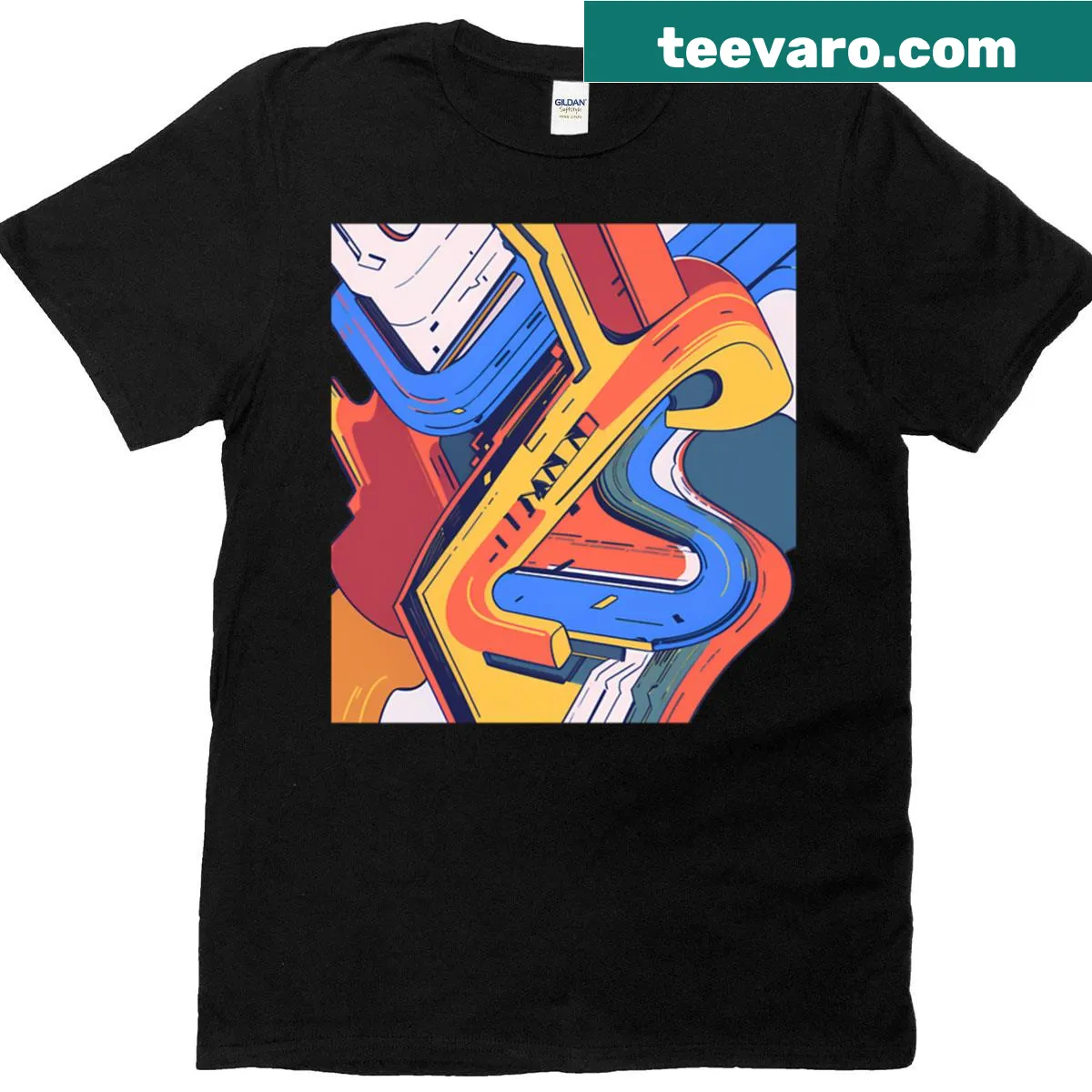 Oversized t-shirt featuring abstract geometric shapes and anime-inspired designs — on a men's t-shirt