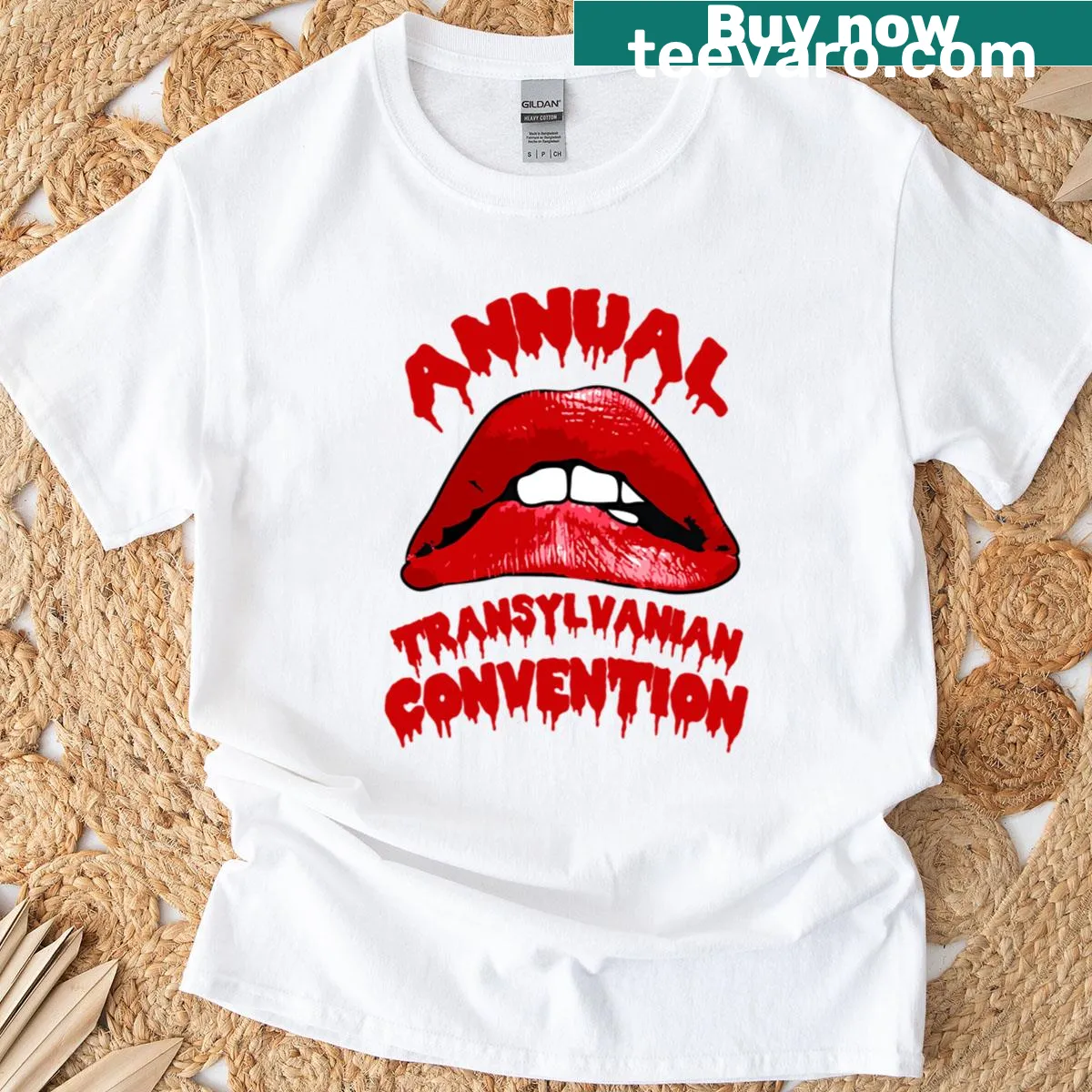Playful T-shirt featuring illustrated lips for a convention — on a men's t-shirt