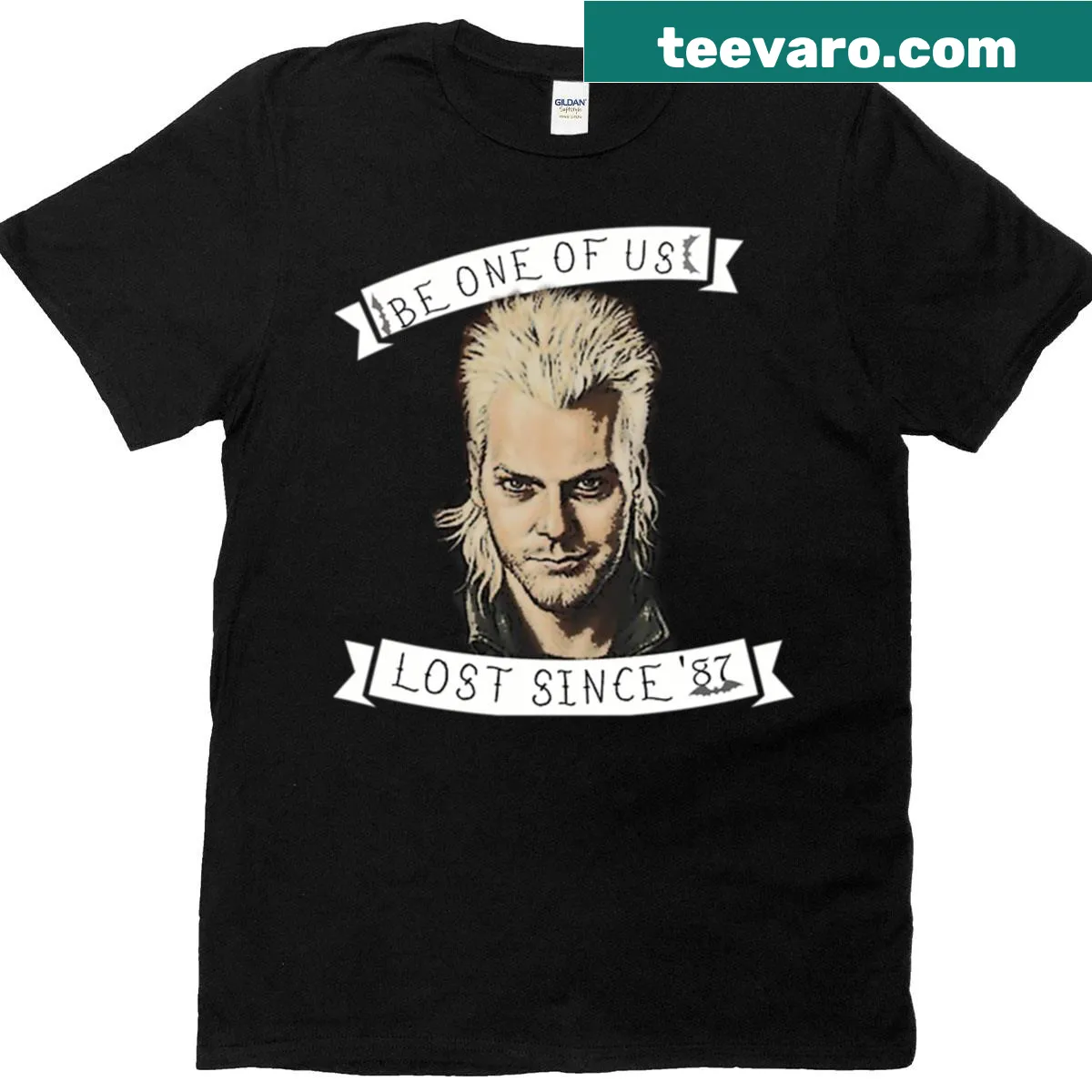 Illustrative t-shirt inspired by The Lost Boys movie — on a men's t-shirt