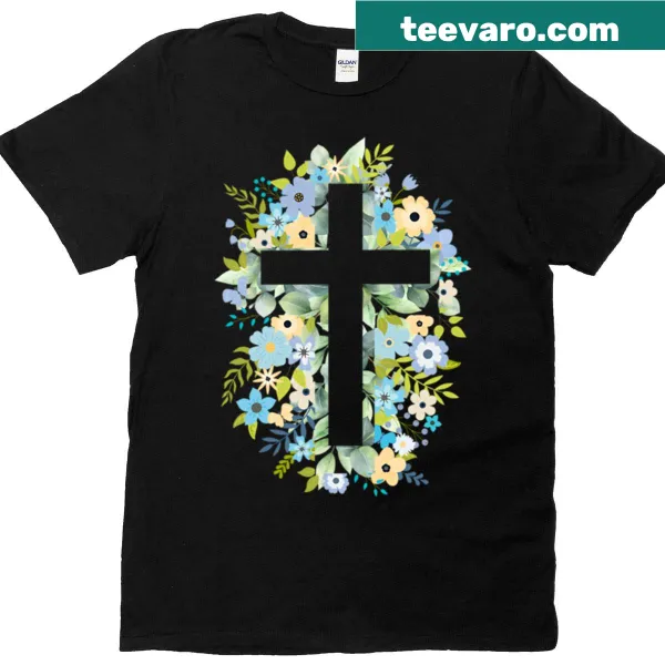 Minimalist T-shirt with an abstract blue and green cross design.
