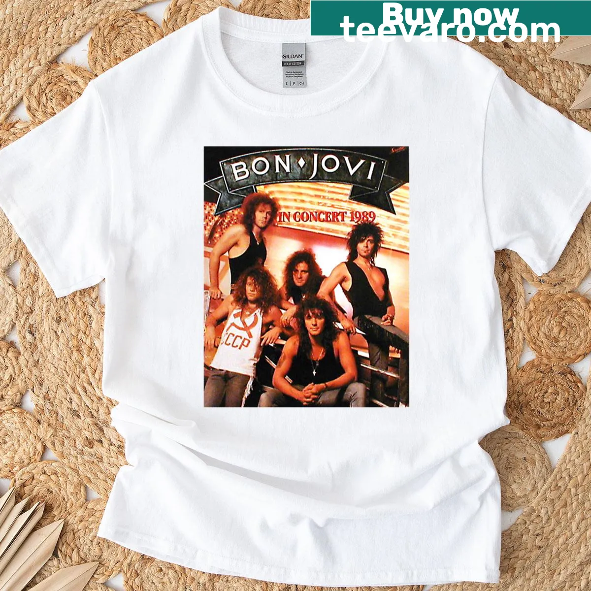 Vintage graphic of Bon Jovi in concert, 1989 — on a men's t-shirt