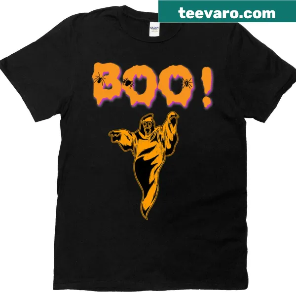 Cute ghost character saying 'Boo' for Halloween