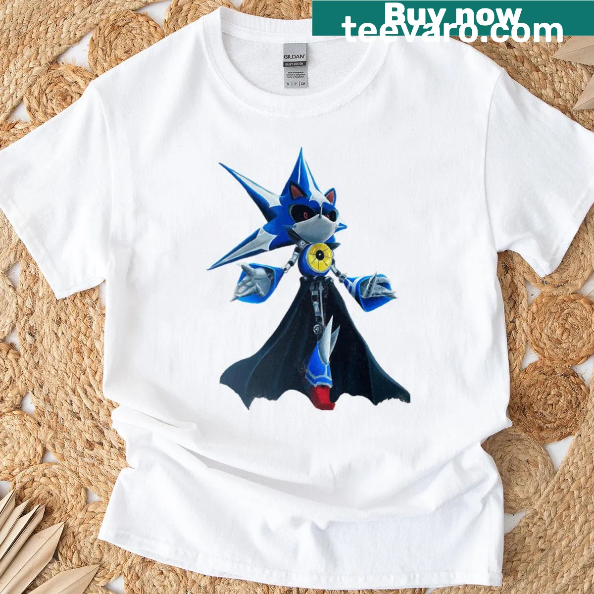 Dynamic Neo Metal Sonic graphic t-shirt — on a men's t-shirt