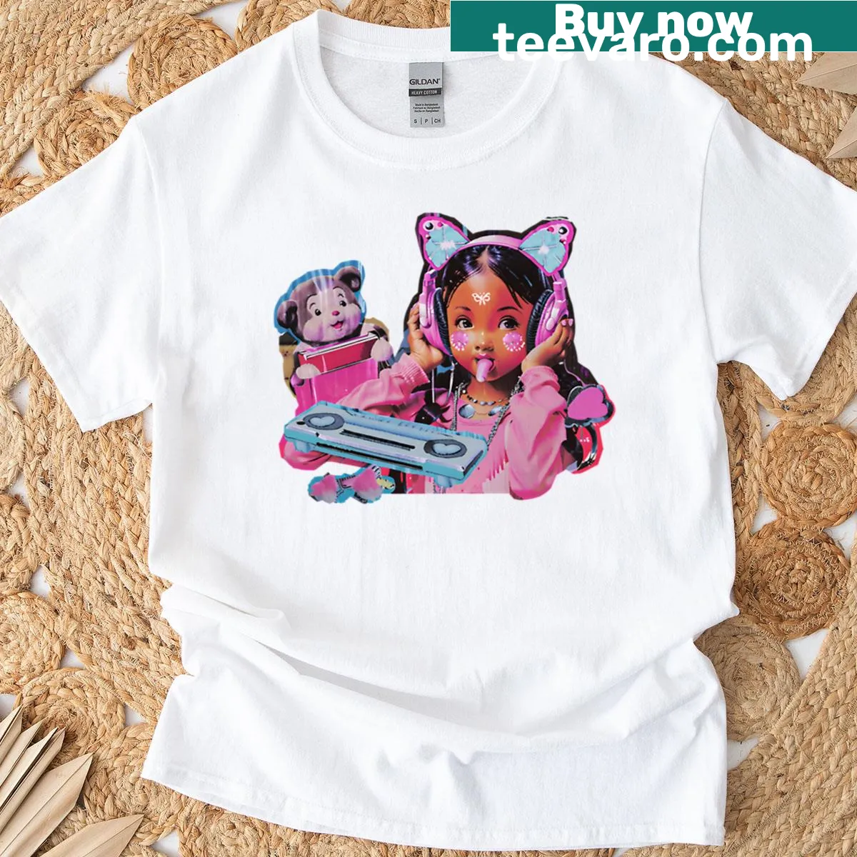Illustration of a girl with butterflies on a t-shirt — on a men's t-shirt