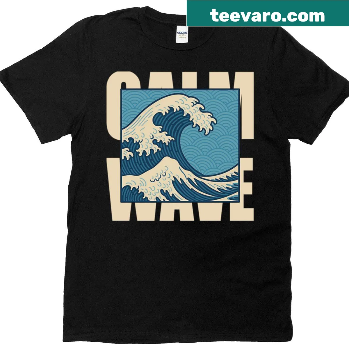 Minimalist ocean wave graphic on an oversized t-shirt — on a men's t-shirt