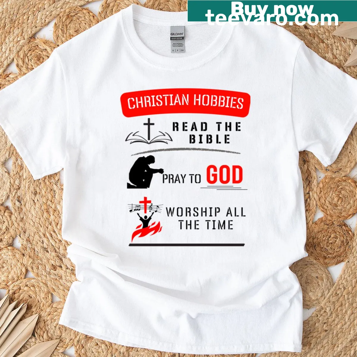 Oversized t-shirt highlighting Christian hobbies and faith — on a men's t-shirt
