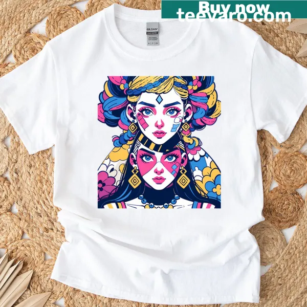 Animated design of diverse girls on a t-shirt