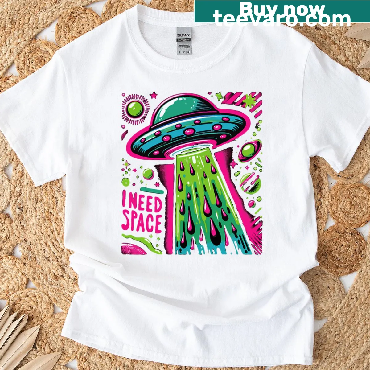 UFO graphic with the phrase 'I Need Space' in a fun design. — on a men's t-shirt
