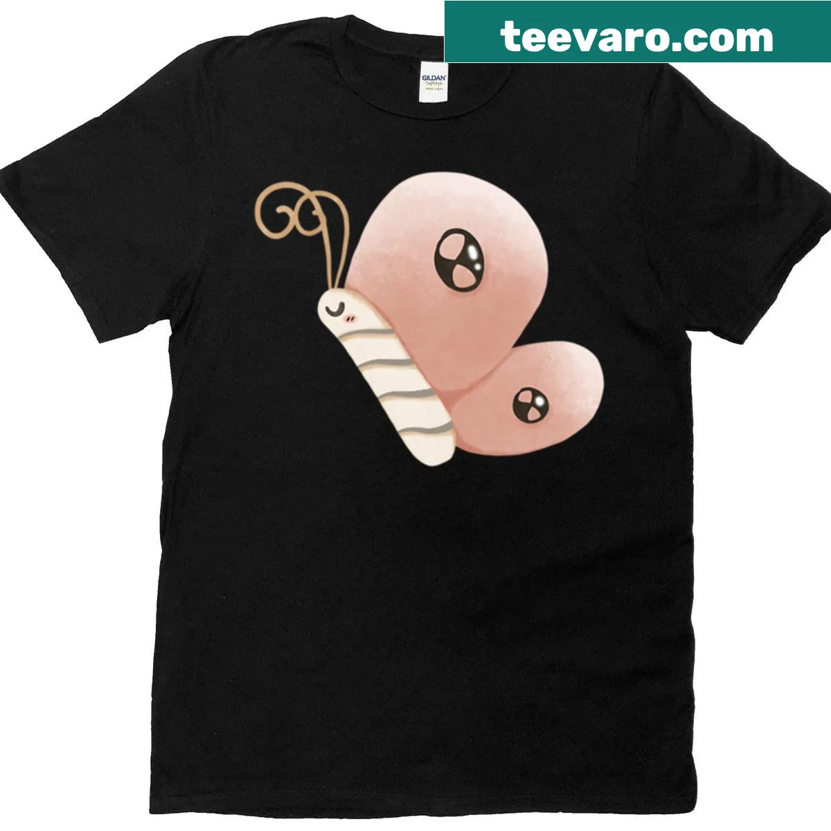 Adorable kawaii pink butterfly cartoon illustration on a t-shirt. — on a men's t-shirt
