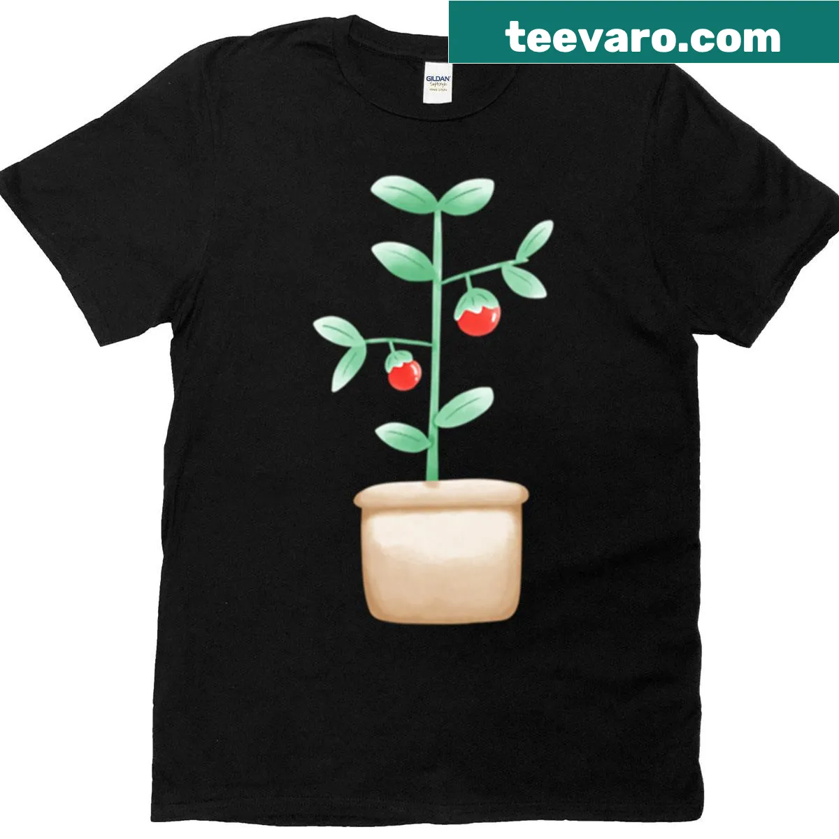 Kawaii tomato plant cartoon T-shirt with cute design — on a men's t-shirt
