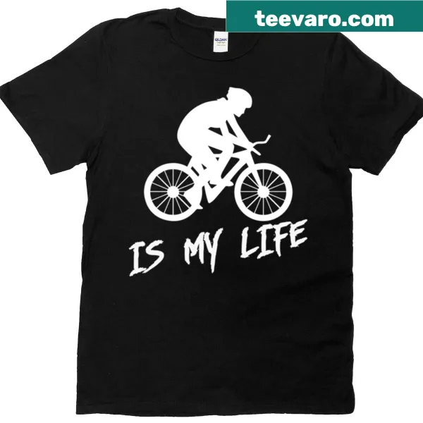 Cycling Is My Life text graphic on a t-shirt.